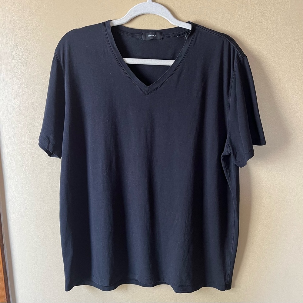 Theory Silk/Cotton Blend Black V-Neck Short Sleeve Tee